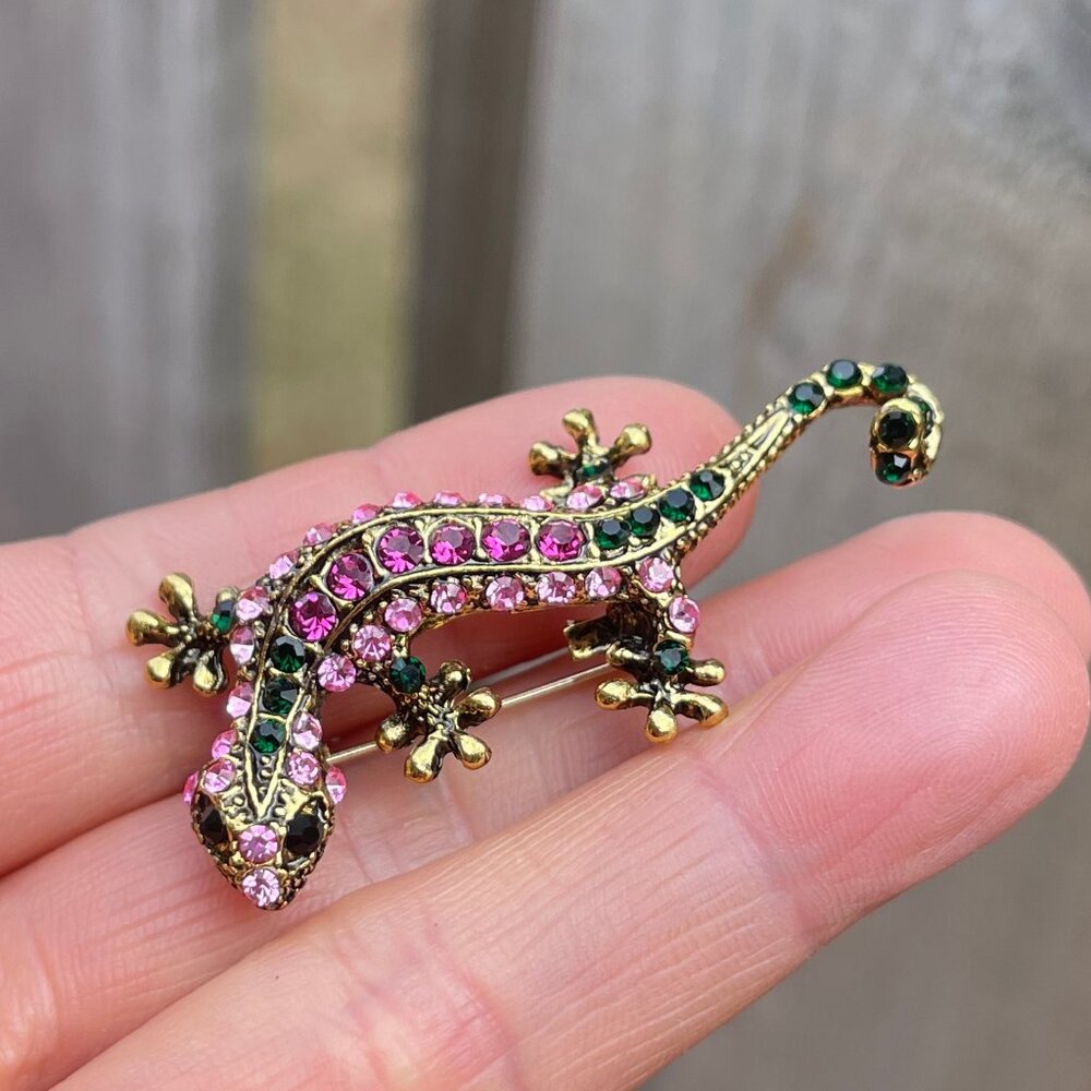 NWT Lizard Brooch Lizard Pin Reptile Brooch Reptile Pin Lizard Rhinestone Brooch